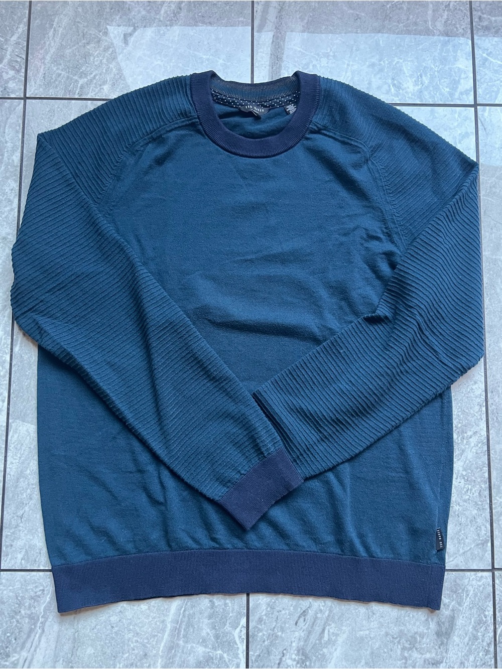Ted Baker London Mens Navy Ribbed Long Sleeves Crewneck Sweater Pullover Sz XL